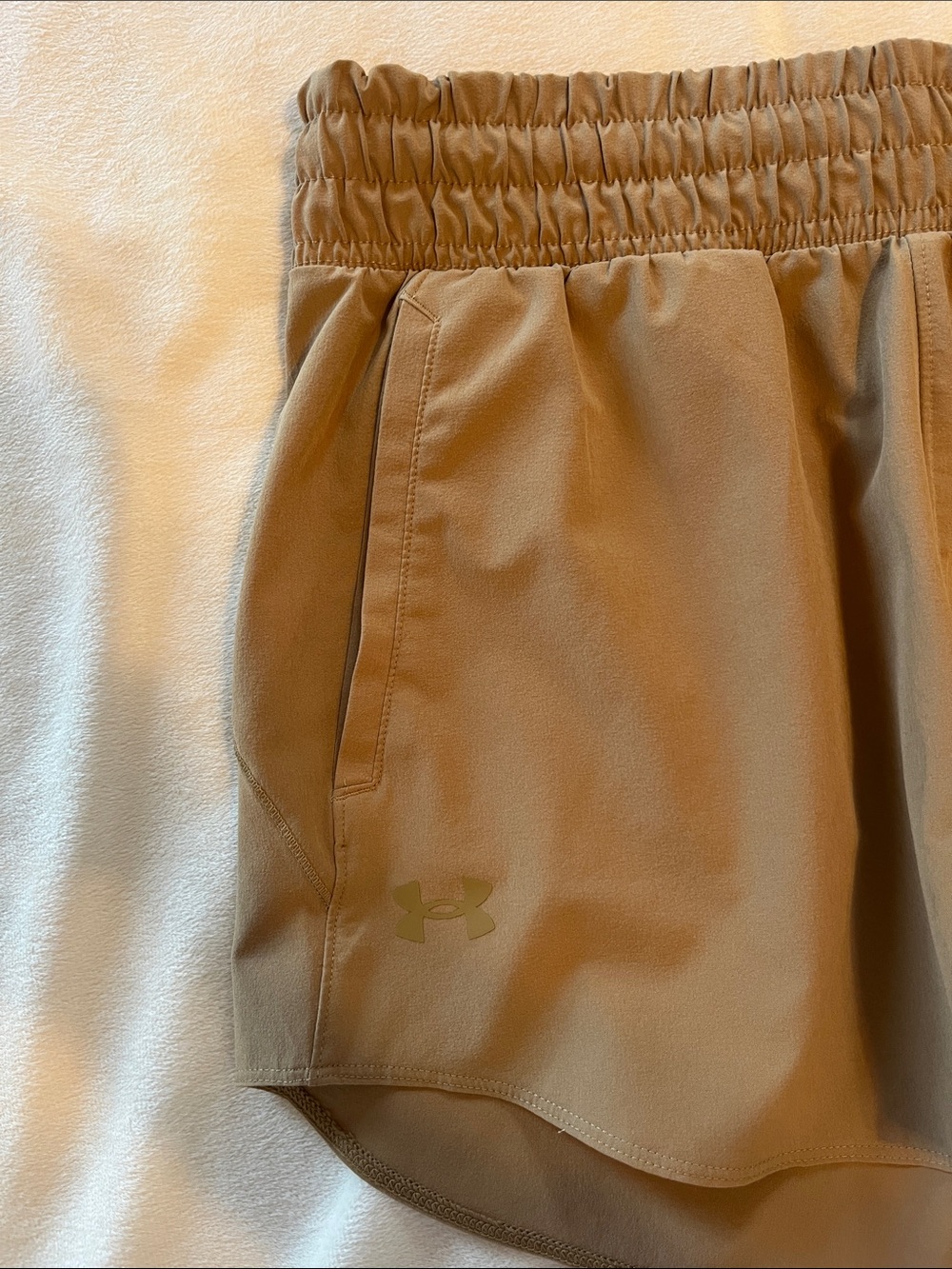 Under Armour Women's Tan Elastic-Waist Training Shorts - Picture 3 of 11